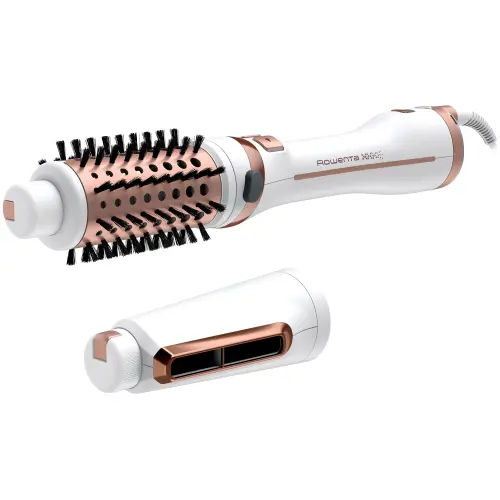 Perie rotativa cu aer cald Rowenta Brush Activ Ultimate Care CF9720F0, tehnologie Careful Heat, invelis quart ceramic si tehnologie Ionic Booster, design compact si ergonomic, 3 trepte de temperatura/viteza, concentrator pentru pre-uscare (Alb)