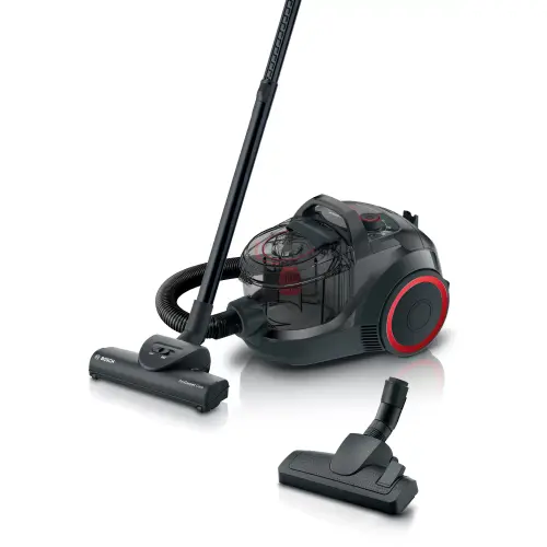 Aspirator fara sac Serie 4 Bosch BGC21POW1, Tehnologie Power AirCycle, perie rotativa Turbo, 2 litri, 550 W, 10 ani garantie motor, consum anual de energie: 26.7 kWh/an, Negru Rosu