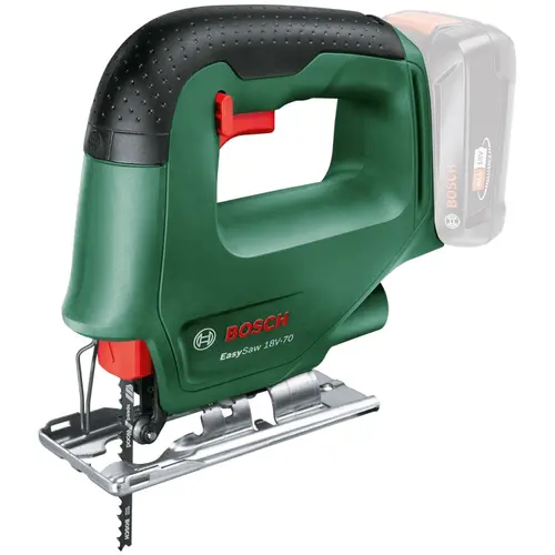 Fierastrau vertical pe acumulator Bosch EasySaw 0603012000, 18 V, 2600 curse/min, 70 mm adancime maxima taiere, panza fierastrau, fara acumulator/incarcator (Negru/Verde)
