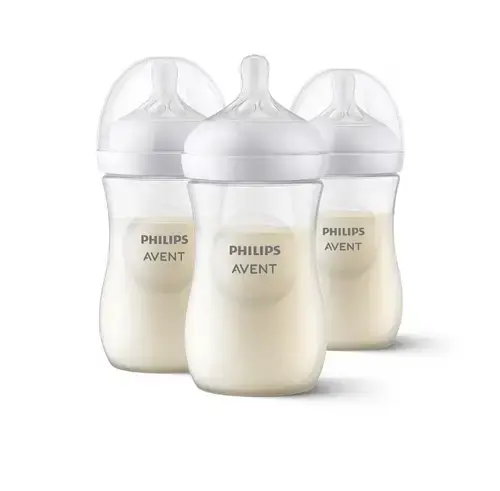 Set 3 biberoane pentru nou-nascuti,  Philips Avent Natural Response tSCY903/03, 260 mL, tetina cu debit 3, 1 luna +