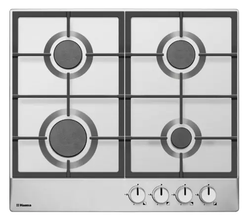 Plita incorporabila Hansa BHGI610502, Gaz, 4 arzatoare, Aprindere electrica, Gratar fonta, 60 cm (Argintiu)