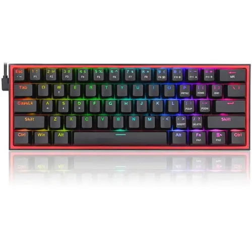 Tastatura Gaming Mecanica Redragon Fizz Black RGB Red Switch, USB, layout US, iluminare RGB (Negru)
