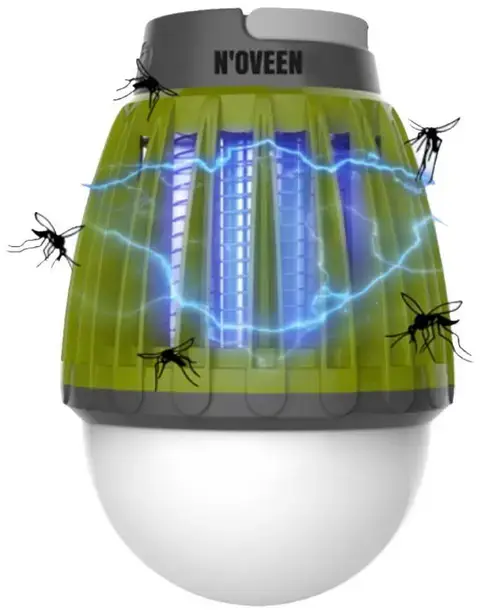 Bec LED  anti-insecte Noveen IKN824 LED, Lampa UV, 5 W, 1000 V, Portabil (1800 mAh), IPX4 (Alb/Verde)