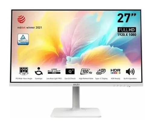 Monitor IPS LED MSI Modern 27inch MD2712PW, Full HD (1920 x 1080), HDMI, Boxe, Pivot, 100 Hz, 1 ms (Alb)