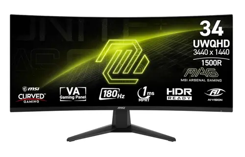 Monitor Gaming VA LED MSI 34inch MAG 346CQ, UWQHD (3440 x 1440), HDMI, DisplayPort, Ecran curbat, 180 Hz, 1 ms (Negru)