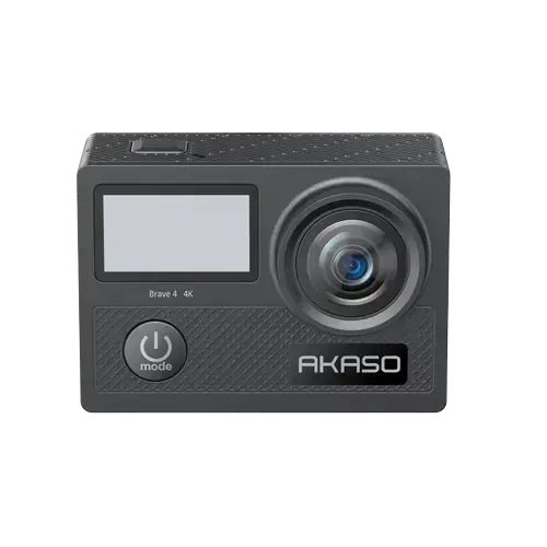 Camera video de actiune AKASO® BRAVE 4, UltraHD 4K/30FPS/20MP, Giroscop/EIS, Unghi Reglabil 170°, Waterproof, Doua Baterii 1050mAh, USB-C, Zoom Digital 5X, Time Lapse, Telecomanda 2.4G, Kit Accesorii Inclus (Negru)