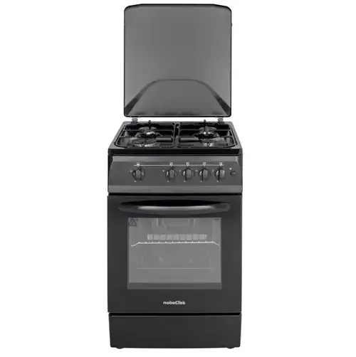 Aragaz NobelTek NLT 5602N/G1, Gaz, 4 arzatoare, Dispozitiv siguranta plita si cuptor, Aprindere electrica (Negru)