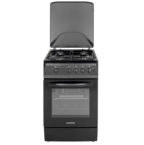 Aragaz NobelTek NLT 5602N/G1, Gaz, 4 arzatoare, Dispozitiv siguranta plita si cuptor, Aprindere electrica (Negru)