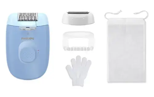Epilator Philips Seria 4000 BRE247/00, 2 setari de viteza, cap de epilare lavabil, 4 accesorii, lumina LED (Albastru)