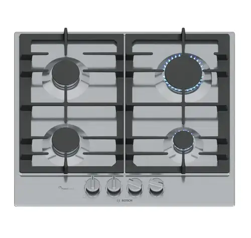 Plita incorporabila Bosch PCP6A5I90, Gaz, 4 arazatoare, Flame select, Gratar fonta, 60 cm (Inox)