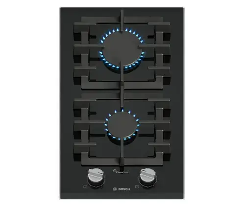 Plita incorporabila Bosch PRB3A6I40, Gaz, 2 arzatoare, FlameSelect, Vitroceramica, Domino 30 cm (Negru)