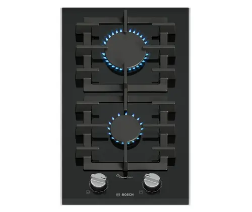 Plita incorporabila Bosch PRB3A6I40, Gaz, 2 arzatoare, FlameSelect, Vitroceramica, Domino 30 cm (Negru)