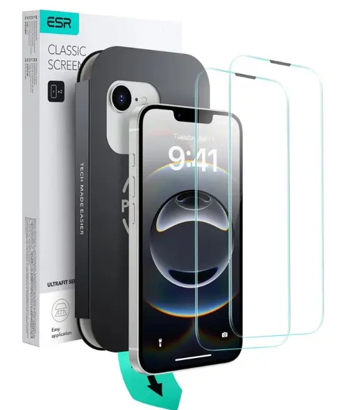 Folie de protectie Ecran ESR Ultrafit pentru Apple iPhone 16e / 14 / 13 Pro / 13, Sticla Securizata, Full Glue, Set 2 bucati