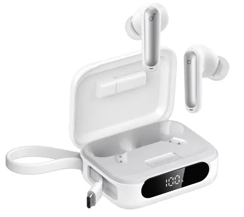 Casti in-ear true wireless bluetooth Anker Soundcore P41i, ANC, cablu USB-C retractabil, functie baterie externa, IPX5 (Alb)