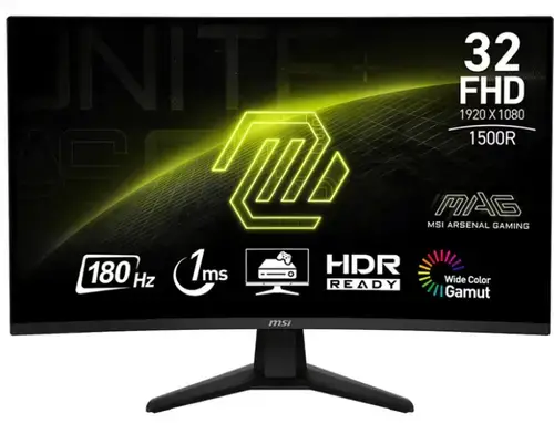 Monitor Gaming VA LED MSI MAG 31.5inch 32C6, FulL HD (1920 x 1080), HDMI, DisplayPort, Ecran curbat, 180 Hz, 1 ms (Negru)