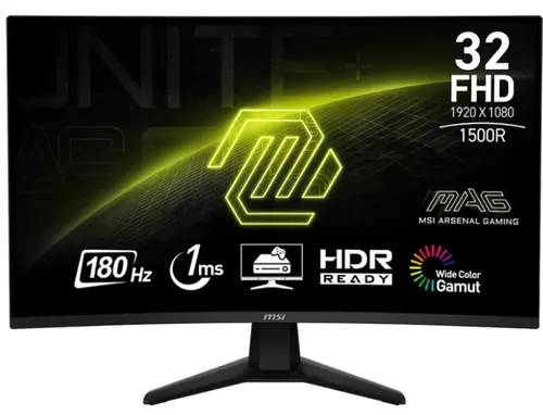 Monitor Gaming VA LED MSI MAG 31.5inch 32C6, FulL HD (1920 x 1080), HDMI, DisplayPort, Ecran curbat, 180 Hz, 1 ms (Negru)