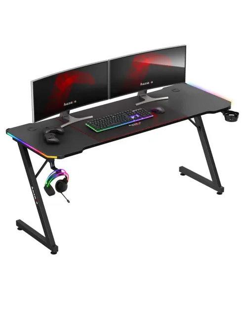 Birou gaming Huzaro Hero 4.8 RGB, Suport pentru casti si pahar, Iluminare LED RGB, Mousepad XXL, Organizator cabluri, 160 cm (Negru)