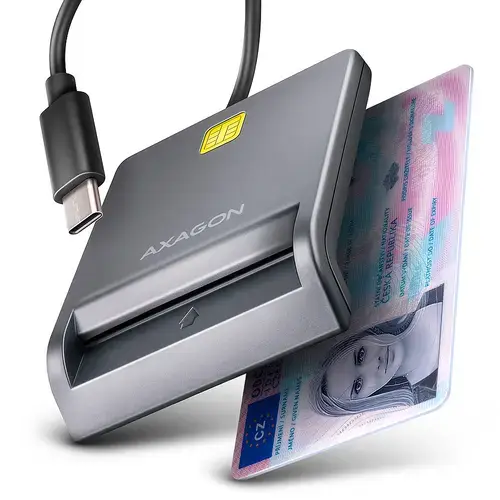 Cititor carduri inteligente / carte de identitate Axagon FlatReader CRE-SM3TC, USB-C (Gri)