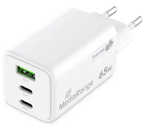 Incarcator MediaRange MRMA116-2, 65W, Fast Charging 2x USB-C si 1 x USB-A, USB-C (Alb)