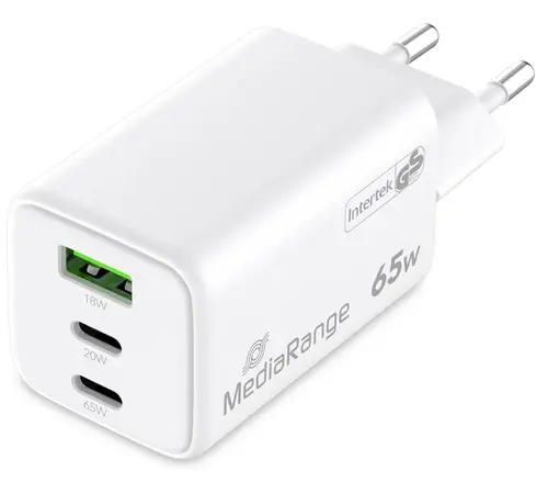 Incarcator MediaRange MRMA116-2, 65W, Fast Charging 2x USB-C si 1 x USB-A, USB-C (Alb)