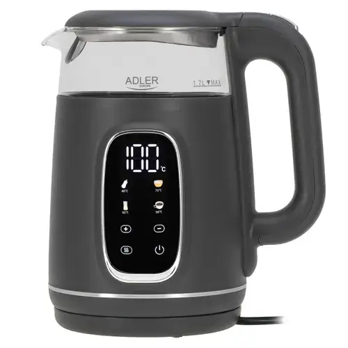Fierbator de apa Adler AD 1305GS, 1.7 l, 2200 W, Afisaj LED, Baza pivotanta 360, Filtru calcar, 5 presetari (Gri)