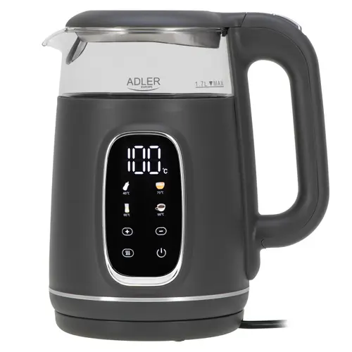 Fierbator de apa Adler AD 1305GS, 1.7 l, 2200 W, Afisaj LED, Baza pivotanta 360, Filtru calcar, 5 presetari (Gri)