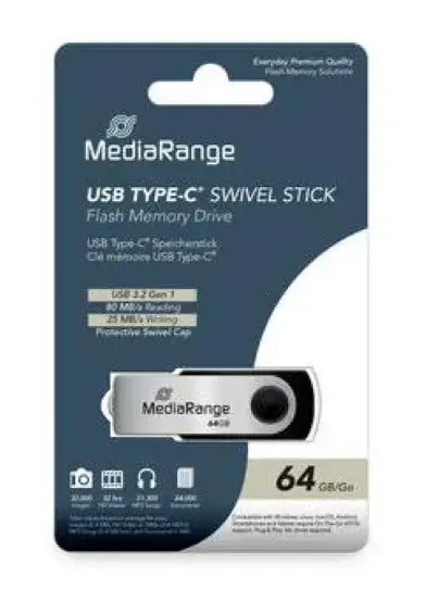 Stick USB MediaRange MR1953, USB 3.2 Gen 1 Type-C, 64GB (Negru/Argintiu)