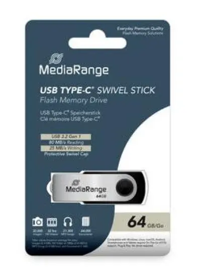 Stick USB MediaRange MR1953, USB 3.2 Gen 1 Type-C, 64GB (Negru/Argintiu)