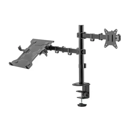 Suport de birou pentru monitor si laptop Nexio NX-LDT66-C024ML, 17-32 inch, dubla articulatie, reglabil, capacitate sustinere 9KG/suport (Negru)