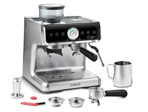 Espressor profesional manual cu rasnita de cafea Polti Coffea G50S, 2,8l, 1550W,15 bar, pentru espresso si cappuccino (Argintiu)