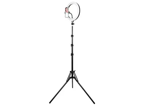 Lampa circulara cu trepied Tracer LED TRAOSW46745 Ring Light, Diametru lampa 30cm, Inaltime 210 cm (Negru)