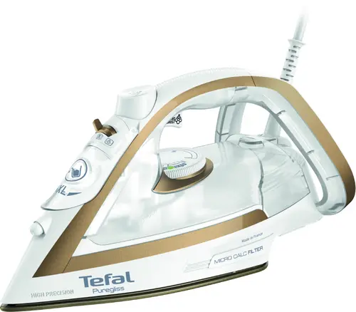 Fier de calcat Tefal Puregliss FV8042E0, 2900 W, Debit de abur 50 g/min, Jet de abur 270 g/min, Rezervor 0.27 l (Alb/Auriu)