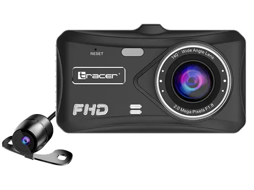 Camera video auto fata spate Tracer 4TS Full HD CRUX, Ecran IPS 4inch, Senzor G, Mod parcare, Detectare miscare, Unghi filmare 140 grade (Negru)
