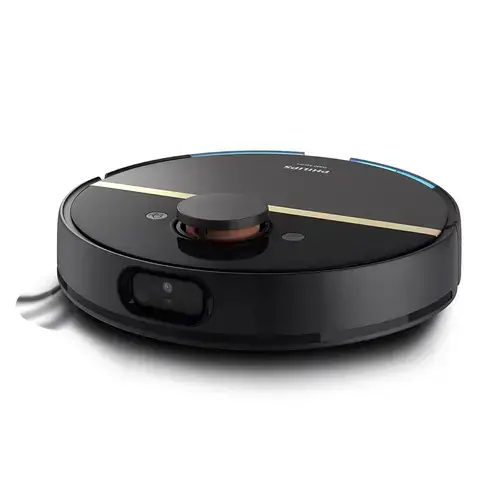 Robot de aspirare Philips Seria 7000 Aqua XU7000/01, aspirator si mop, 5000 Pa, 5200 mAh, autonomie pana la 180 de min, 6 senzori, sac de praf 3L, 5 harti, 4 niveluri: ECO, normal, ridicat, Max, filtru EPA11 lavabil, aplicatie HomeRun (Negru/Auriu)