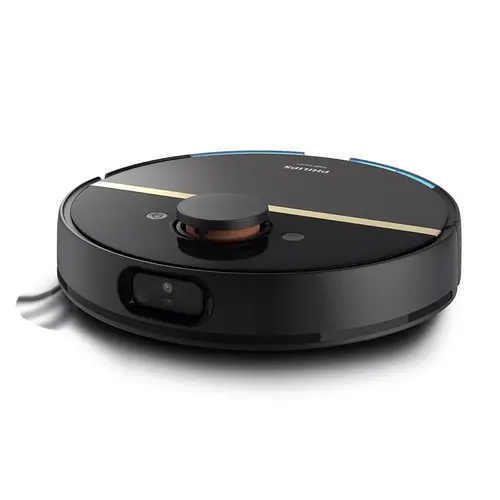 Robot de aspirare Philips Seria 7000 Aqua XU7000/01, aspirator si mop, 5000 Pa, 5200 mAh, autonomie pana la 180 de min, 6 senzori, sac de praf 3L, 5 harti, 4 niveluri: ECO, normal, ridicat, Max, filtru EPA11 lavabil, aplicatie HomeRun (Negru/Auriu)