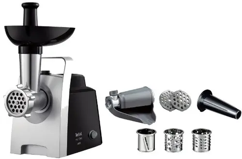 Masina de tocat carne Tefal HV1 NE109838, 1400 W, 1.7 kg/min, Accesorii incluse, Functie reverse (Inox/Negru)