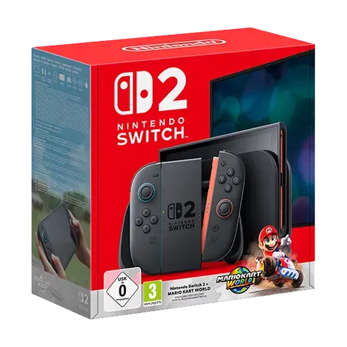 Consola Nintendo Switch 2, LCD HDR10 7.9inch, 256GB Flash, Wi-Fi, Bluetooth, Light Blue/Light Red JoyCon + Mario Kart World (Negru)