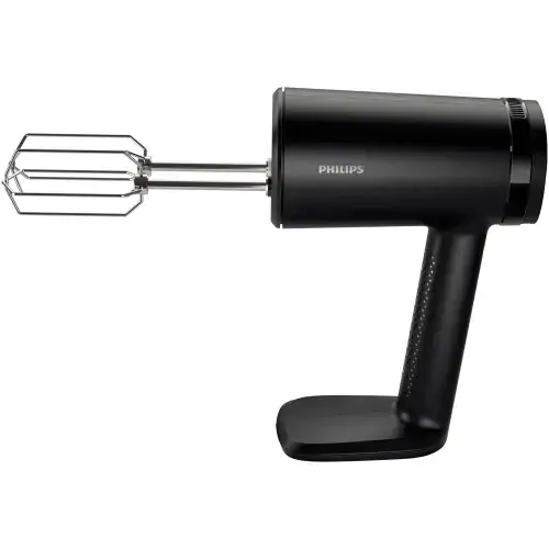 Mixer de mana Philips seria 5000,HR3781/00, 500W, 5 viteze plus functie turbo, Pornire lina, Ecran LED, Design cu raza mare de actiune, Carlige din otel inoxidabil pentru aluat, Palete de sarma din otel inoxidabil (Negru)
