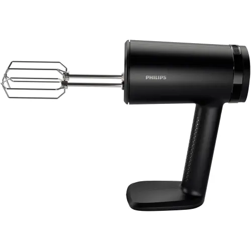 Mixer de mana Philips seria 5000,HR3781/00, 500W, 5 viteze plus functie turbo, Pornire lina, Ecran LED, Design cu raza mare de actiune, Carlige din otel inoxidabil pentru aluat, Palete de sarma din otel inoxidabil (Negru)