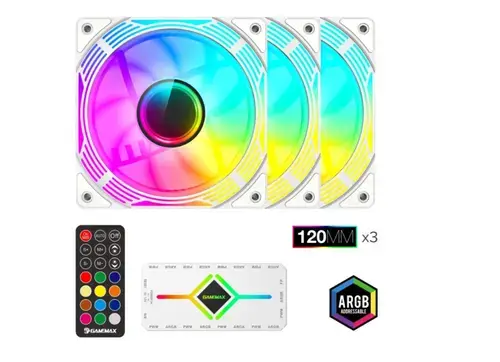 Set ventilatoare Gamemax KF300, iluminare ARGB, PWM,  3x 120mm (Alb)