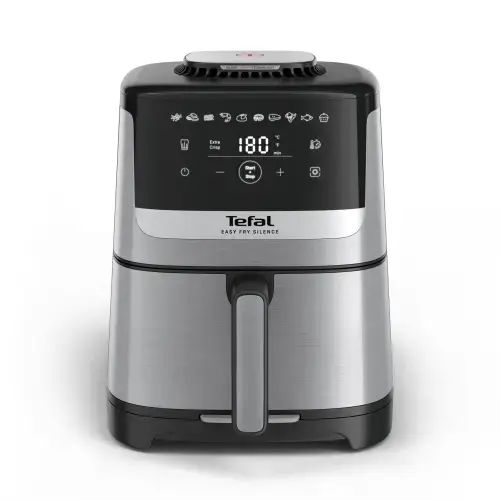 Friteuza cu aer cald Tefal Easy Fry Silence EY552DE0, 1670W, 5L, 10 programe automate, Gatire silentioasa, Tehnologia Extra-Crisp, Cronometru, temperatura ajustabila (Argintiu/ negru)