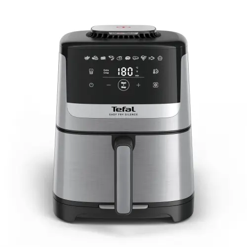 Friteuza cu aer cald Tefal Easy Fry Silence EY552DE0, 1670W, 5L, 10 programe automate, Gatire silentioasa, Tehnologia Extra-Crisp, Cronometru, temperatura ajustabila (Argintiu/ negru)