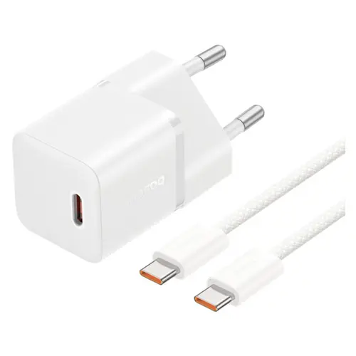 Incarcator retea Baseus P10110900213-01, 1x USB-C, Quick Charge 20 W, GaN, White + Cablu USB-C 1 m (Alb)