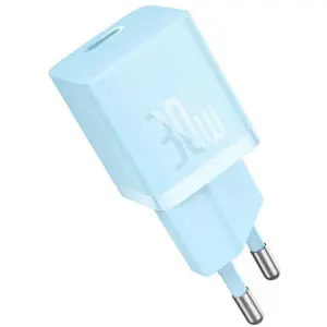 Incarcator retea Baseus P10110902313-00, 1x USB-C, Quick Charge 30 W, GaN + Cablu USB-C 1 m (Albastru)