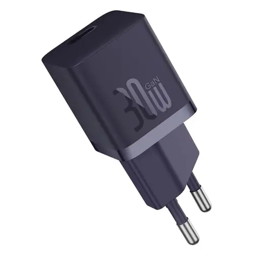 Incarcator retea Baseus P10110902523-00, 1x USB-C, Quick Charge 30 W, GaN + Cablu USB-C 1 m (Mov)