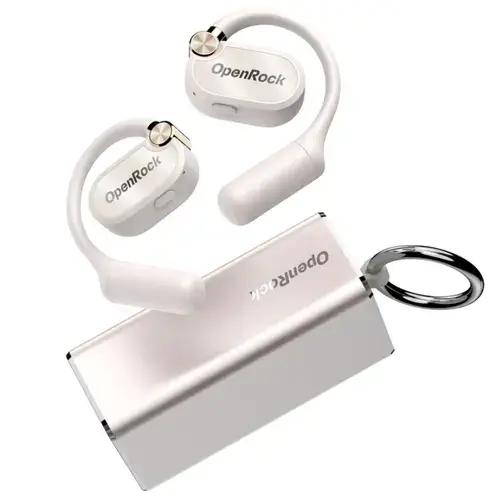 Casti alergare True Wireless OpenROck X, Open-Ear, Bluetooth 5.3, Anulare Zgomot cu AI, Multi-Pairing, 4 microfoane (Alb)