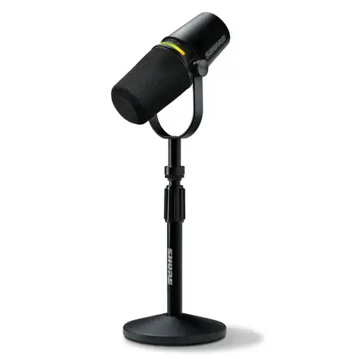 Microfon de Podcast Shure MV7+-K-BNDL, XLR/USB-C, Cardioid Dinamic + Stand desktop Gator (Negru)