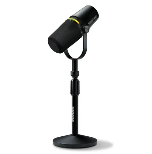 Microfon de Podcast Shure MV7+-K-BNDL, XLR/USB-C, Cardioid Dinamic + Stand desktop Gator (Negru)