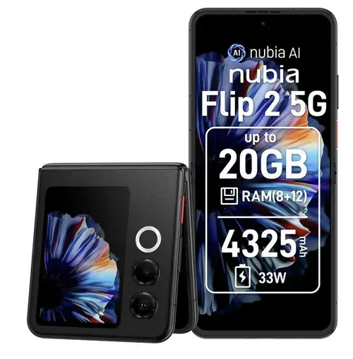 Telefon Mobil ZTE nubia Flip 2, Procesor Mediatek Dimensity 7300X Octa-Core, Foldable OLED Capacitive touchscreen 6.9inch, 8GB RAM, 256GB Flash, Camera Duala 50 + 2 MP, 5G, Wi-Fi, Dual Sim, Android (Negru)