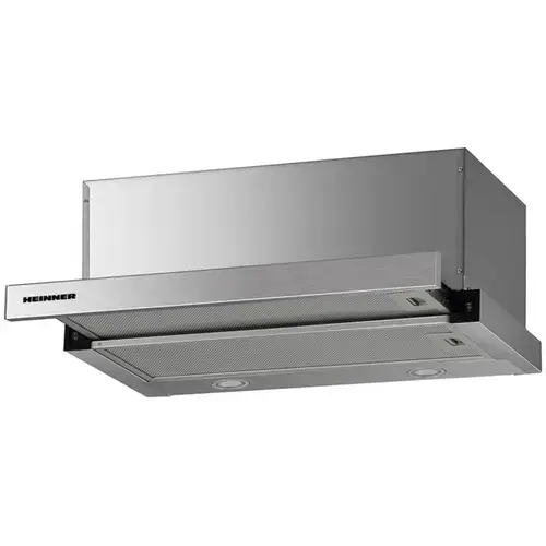 Hota incorporabila telescopica Heinner HTCH-F660IX, Putere de absorbtie 611.79 m3/h, 1 motor, Iluminare LED, 59.5 cm, Inox